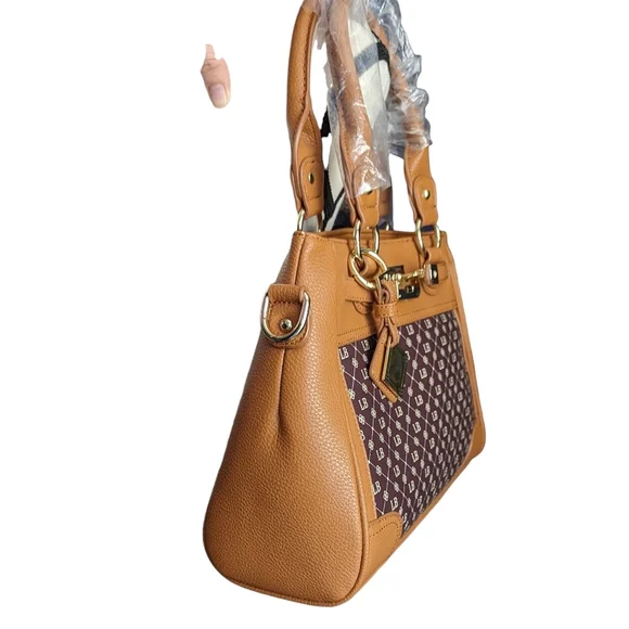 Danbury Mint Personalized LB Initial Brown Leather Handbag - Picture 3 of 7